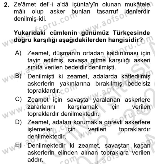 Osmanlı Türkçesi Metinleri 1 Dersi 2022 - 2023 Yılı (Vize) Ara Sınav Soruları 2. Soru