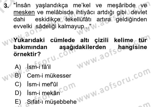 Osmanlı Türkçesi Metinleri 1 Dersi 2022 - 2023 Yılı (Vize) Ara Sınav Soruları 3. Soru