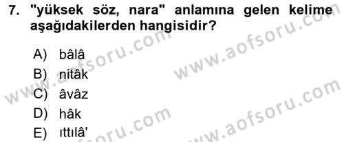 Osmanlı Türkçesi Metinleri 1 Dersi 2022 - 2023 Yılı (Vize) Ara Sınav Soruları 7. Soru