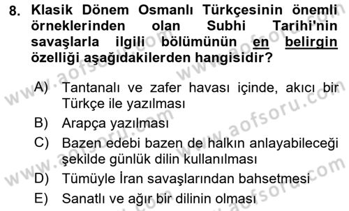 Osmanlı Türkçesi Metinleri 1 Dersi 2022 - 2023 Yılı (Vize) Ara Sınav Soruları 8. Soru