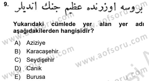 Osmanlı Türkçesi Metinleri 1 Dersi 2022 - 2023 Yılı (Vize) Ara Sınav Soruları 9. Soru