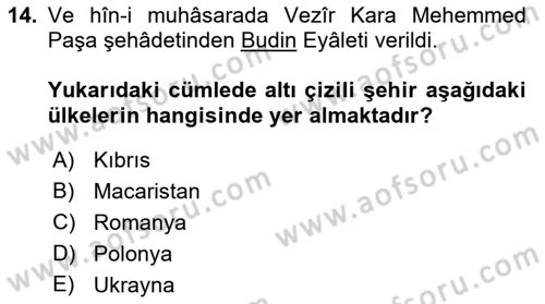 Osmanlı Türkçesi Metinleri 1 Dersi 2022 - 2023 Yılı (Final) Dönem Sonu Sınav Soruları 14. Soru