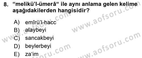 Osmanlı Türkçesi Metinleri 1 Dersi 2022 - 2023 Yılı (Final) Dönem Sonu Sınav Soruları 8. Soru