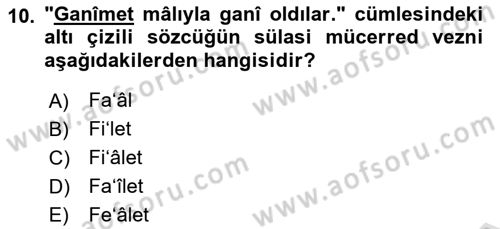 Osmanlı Türkçesi Metinleri 1 Dersi 2022 - 2023 Yılı Yaz Okulu Sınav Soruları 10. Soru