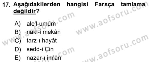 Osmanlı Türkçesi Metinleri 1 Dersi 2022 - 2023 Yılı Yaz Okulu Sınav Soruları 17. Soru
