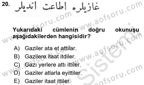 Osmanlı Türkçesi Metinleri 1 Dersi 2022 - 2023 Yılı Yaz Okulu Sınav Soruları 20. Soru