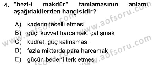 Osmanlı Türkçesi Metinleri 1 Dersi 2022 - 2023 Yılı Yaz Okulu Sınav Soruları 4. Soru