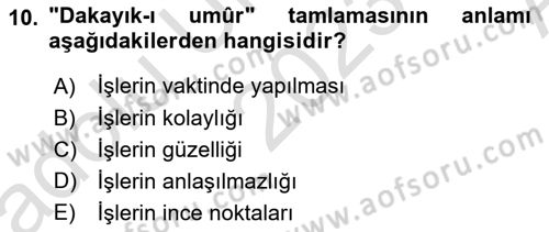 Osmanlı Türkçesi Metinleri 1 Dersi 2023 - 2024 Yılı (Vize) Ara Sınav Soruları 10. Soru