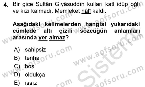 Osmanlı Türkçesi Metinleri 1 Dersi Ara Sınavı Deneme Sınav Soruları 4. Soru
