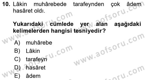 Osmanlı Türkçesi Metinleri 1 Dersi 2023 - 2024 Yılı (Final) Dönem Sonu Sınav Soruları 10. Soru