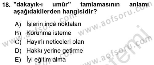 Osmanlı Türkçesi Metinleri 1 Dersi 2023 - 2024 Yılı (Final) Dönem Sonu Sınav Soruları 18. Soru