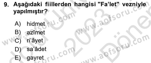 Osmanlı Türkçesi Metinleri 1 Dersi 2023 - 2024 Yılı (Final) Dönem Sonu Sınav Soruları 9. Soru