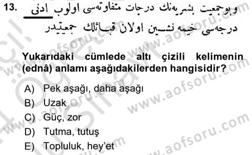 Osmanlı Türkçesi Metinleri 1 Dersi 2023 - 2024 Yılı Yaz Okulu Sınav Soruları 13. Soru
