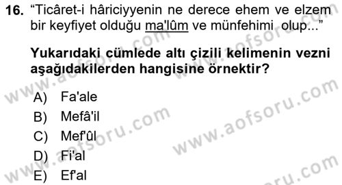 Osmanlı Türkçesi Metinleri 1 Dersi 2023 - 2024 Yılı Yaz Okulu Sınav Soruları 16. Soru