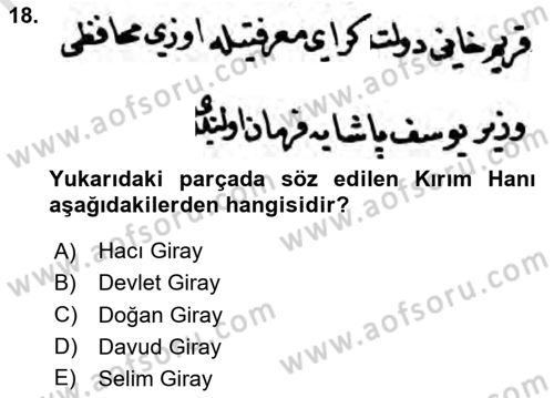 Osmanlı Türkçesi Metinleri 1 Dersi 2023 - 2024 Yılı Yaz Okulu Sınav Soruları 18. Soru