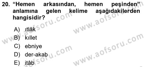 Osmanlı Türkçesi Metinleri 1 Dersi 2023 - 2024 Yılı Yaz Okulu Sınav Soruları 20. Soru
