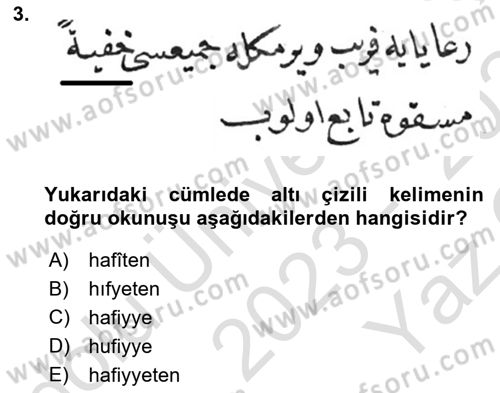 Osmanlı Türkçesi Metinleri 1 Dersi 2023 - 2024 Yılı Yaz Okulu Sınav Soruları 3. Soru