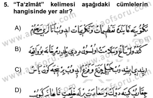 Osmanlı Türkçesi Metinleri 1 Dersi 2023 - 2024 Yılı Yaz Okulu Sınav Soruları 5. Soru