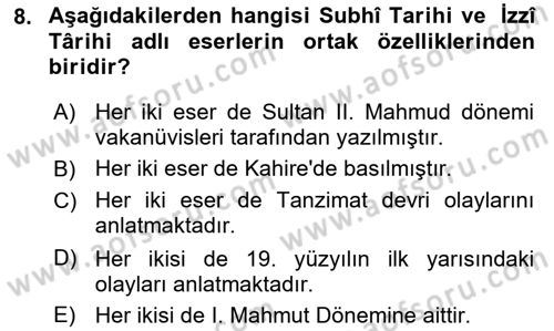 Osmanlı Türkçesi Metinleri 1 Dersi 2023 - 2024 Yılı Yaz Okulu Sınav Soruları 8. Soru