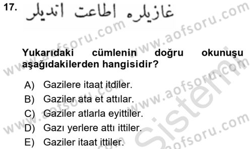 Osmanlı Türkçesi Metinleri 1 Dersi 2024 - 2025 Yılı (Vize) Ara Sınav Soruları 17. Soru