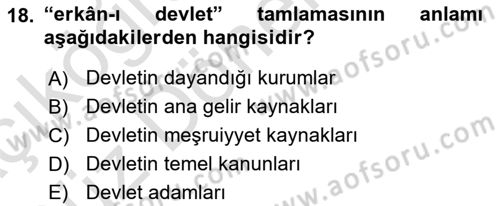 Osmanlı Türkçesi Metinleri 1 Dersi 2024 - 2025 Yılı (Vize) Ara Sınav Soruları 18. Soru