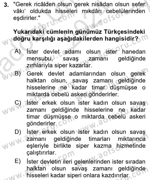 Osmanlı Türkçesi Metinleri 1 Dersi 2024 - 2025 Yılı (Vize) Ara Sınav Soruları 3. Soru