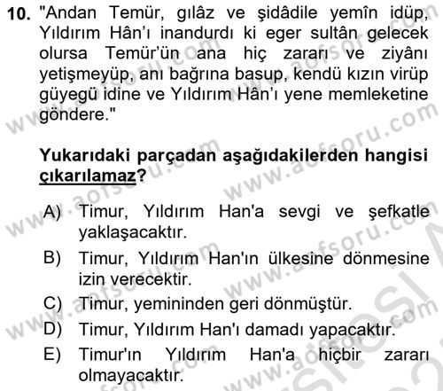 Osmanlı Türkçesi Metinleri 1 Dersi 2024 - 2025 Yılı (Final) Dönem Sonu Sınav Soruları 10. Soru