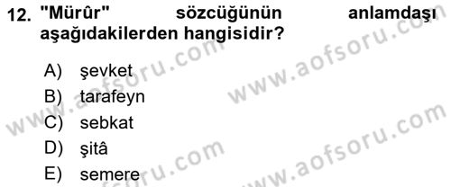Osmanlı Türkçesi Metinleri 1 Dersi 2024 - 2025 Yılı (Final) Dönem Sonu Sınav Soruları 12. Soru