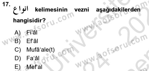 Osmanlı Türkçesi Metinleri 1 Dersi 2024 - 2025 Yılı (Final) Dönem Sonu Sınav Soruları 17. Soru