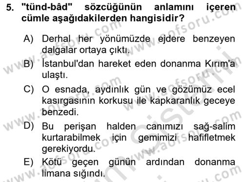 Osmanlı Türkçesi Metinleri 1 Dersi 2024 - 2025 Yılı (Final) Dönem Sonu Sınav Soruları 5. Soru