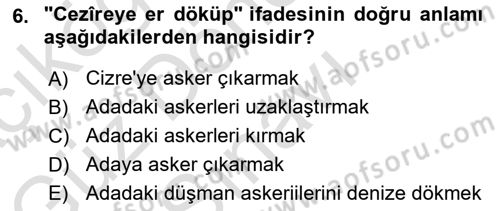 Osmanlı Türkçesi Metinleri 1 Dersi 2024 - 2025 Yılı (Final) Dönem Sonu Sınav Soruları 6. Soru