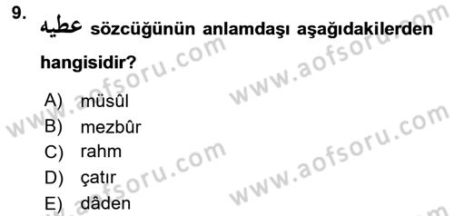 Osmanlı Türkçesi Metinleri 1 Dersi 2024 - 2025 Yılı (Final) Dönem Sonu Sınav Soruları 9. Soru