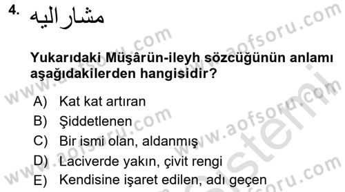 Osmanlı Türkçesi Metinleri 1 Dersi 2025 - 2026 Yılı (Final) Dönem Sonu Sınav Soruları 4. Soru