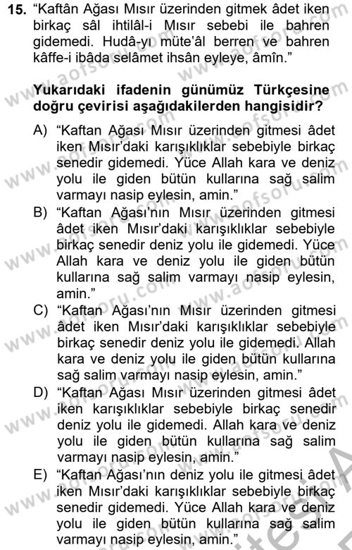 Osmanlı Türkçesi Metinleri 2 Dersi 2012 - 2013 Yılı (Vize) Ara Sınav Soruları 15. Soru