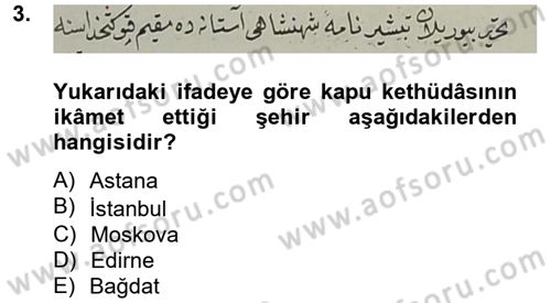 Osmanlı Türkçesi Metinleri 2 Dersi 2012 - 2013 Yılı (Vize) Ara Sınav Soruları 3. Soru