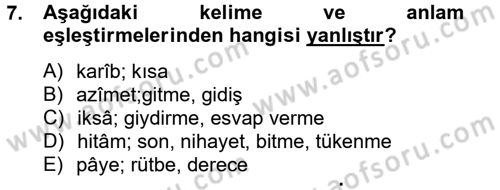 Osmanlı Türkçesi Metinleri 2 Dersi 2012 - 2013 Yılı (Vize) Ara Sınav Soruları 7. Soru