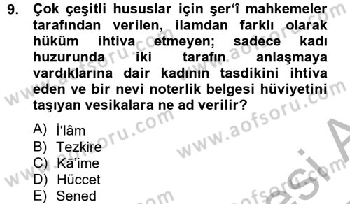 Osmanlı Türkçesi Metinleri 2 Dersi 2012 - 2013 Yılı (Vize) Ara Sınavı 9. Soru