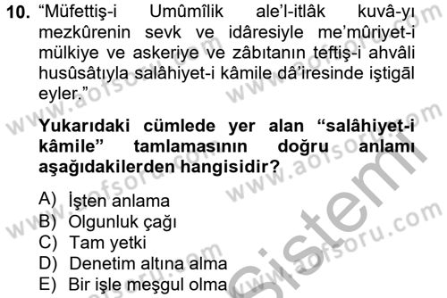 Osmanlı Türkçesi Metinleri 2 Dersi 2012 - 2013 Yılı (Final) Dönem Sonu Sınav Soruları 10. Soru