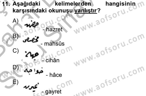 Osmanlı Türkçesi Metinleri 2 Dersi 2012 - 2013 Yılı (Final) Dönem Sonu Sınav Soruları 11. Soru