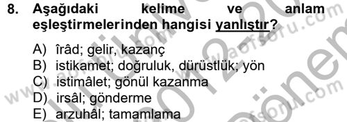 Osmanlı Türkçesi Metinleri 2 Dersi 2012 - 2013 Yılı (Final) Dönem Sonu Sınav Soruları 8. Soru
