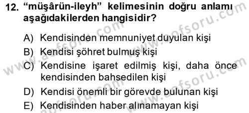 Osmanlı Türkçesi Metinleri 2 Dersi 2013 - 2014 Yılı (Vize) Ara Sınav Soruları 12. Soru