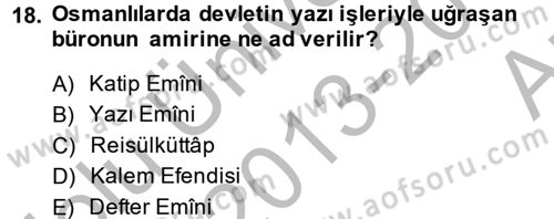 Osmanlı Türkçesi Metinleri 2 Dersi 2013 - 2014 Yılı (Vize) Ara Sınav Soruları 18. Soru