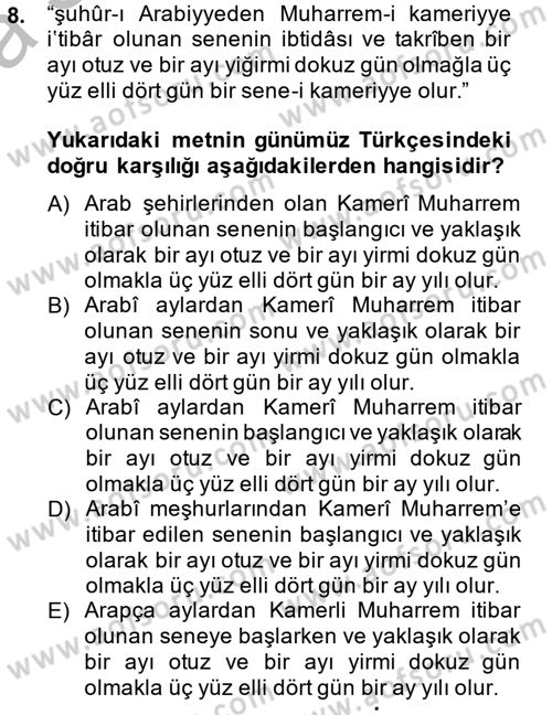 Osmanlı Türkçesi Metinleri 2 Dersi 2013 - 2014 Yılı (Vize) Ara Sınav Soruları 8. Soru