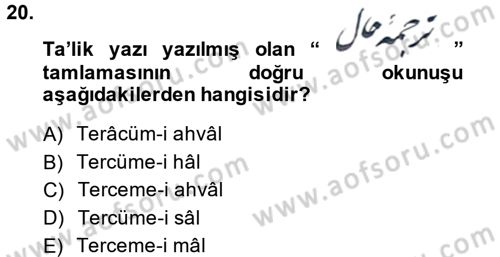 Osmanlı Türkçesi Metinleri 2 Dersi 2013 - 2014 Yılı (Final) Dönem Sonu Sınav Soruları 20. Soru