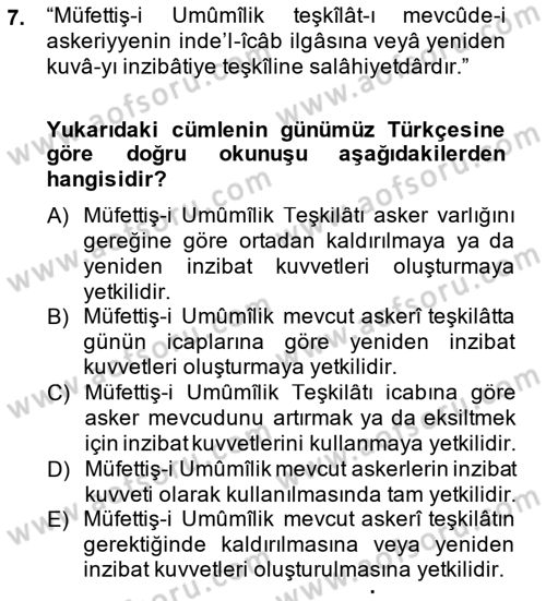 Osmanlı Türkçesi Metinleri 2 Dersi 2014 - 2015 Yılı (Final) Dönem Sonu Sınav Soruları 7. Soru