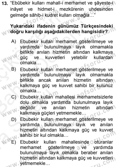 Osmanlı Türkçesi Metinleri 2 Dersi 2015 - 2016 Yılı (Vize) Ara Sınav Soruları 13. Soru