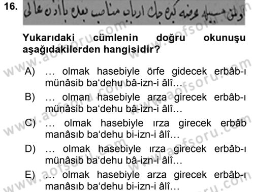 Osmanlı Türkçesi Metinleri 2 Dersi 2015 - 2016 Yılı (Vize) Ara Sınav Soruları 16. Soru