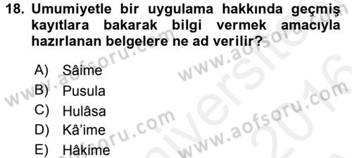 Osmanlı Türkçesi Metinleri 2 Dersi 2015 - 2016 Yılı (Vize) Ara Sınav Soruları 18. Soru