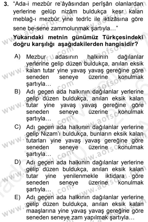 Osmanlı Türkçesi Metinleri 2 Dersi 2015 - 2016 Yılı (Vize) Ara Sınav Soruları 3. Soru