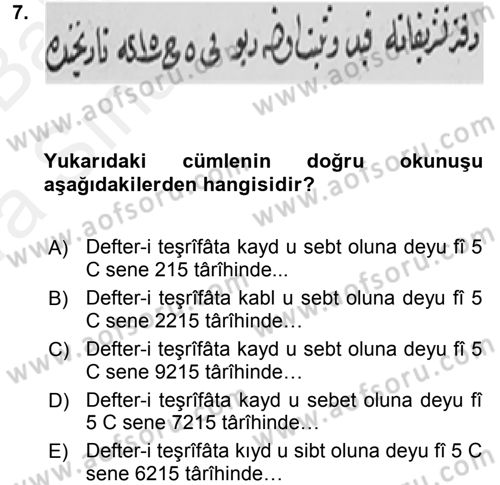 Osmanlı Türkçesi Metinleri 2 Dersi 2015 - 2016 Yılı (Vize) Ara Sınav Soruları 7. Soru